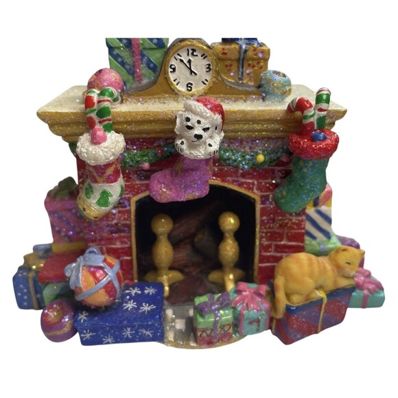 Christopher Radko Christmas Ornament Holder Display Hanger Stand Cat Fireplace - Picture 1 of 12
